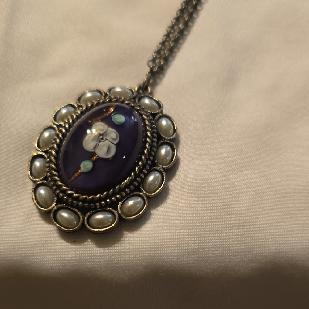 Rachel Purple and Silver Tone Floral Pendant Necklace